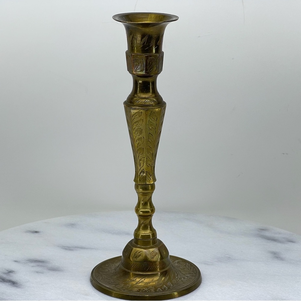 Vintage Brass Candle Holder Etched India Boho Bohemian MCM Home Decor MCM Dinner
